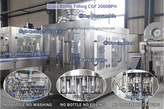 Low Consumption 3000bph 75mm Diameter Glass Bottle Filling Line